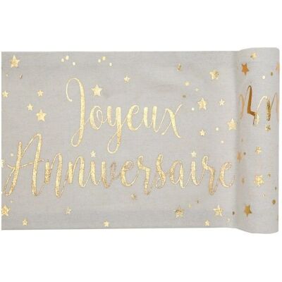 Santex Chemin de Table Anniversaire Blanc/Or - 28cm x 3m - Publicité Santex Chemin de Table Anniversaire Blanc/Or - 28cm x 3m - Publicité