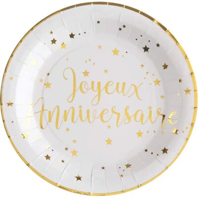 Santex Assiette Joyeux Anniversaire Or/Blanc - Assiettes de fête - Publicité Santex Assiette Joyeux Anniversaire Or/Blanc - Assiettes de fête - Publicité