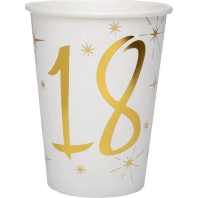 Santex Gobelets papier blanc et or pour 18 ans - Paper Cups - Publicité Santex Gobelets papier blanc et or pour 18 ans - Paper Cups - Publicité