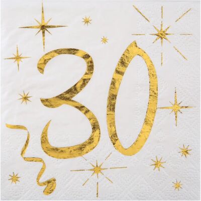 Serviettes de cocktail dorées Santex 30e anniversaire - Serviettes de cocktail Serviettes de cocktail dorées Santex 30e anniversaire - Serviettes de cocktail