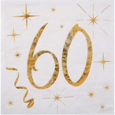 Serviettes de cocktail dorées Santex 60e anniversaire - Vaisselle en feuille pour canape - Publicité Serviettes de cocktail dorées Santex 60e anniversaire - Vaisselle en feuille pour canape - Publicité