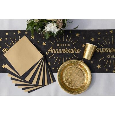 Jadeo Chemin de table anniversaire noir et or en tissu non tissé - Type de table - Publicité Jadeo Chemin de table anniversaire noir et or en tissu non tissé - Type de table - Publicité