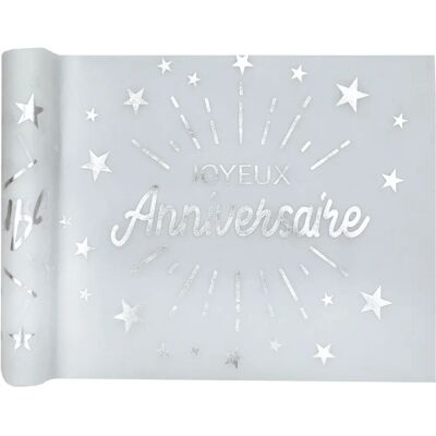 Jadeo Silver White Non-woven Table Runner - Birthday 5m x 30cm Jadeo Silver White Non-woven Table Runner - Birthday 5m x 30cm