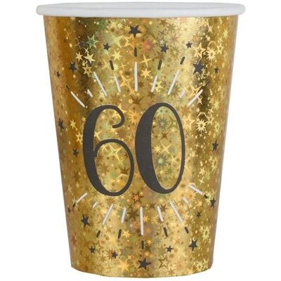 Gobelets en papier noir et or pour le 60e anniversaire - Vaisselle de fête - Publicité Gobelets en papier noir et or pour le 60e anniversaire - Vaisselle de fête - Publicité
