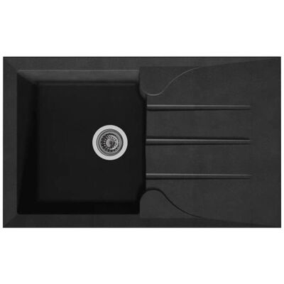 Fregadero de cocina empotrado STRADOUR - Negro - 81 x 50 cm - Rectangular - Reversible Fregadero de cocina empotrado STRADOUR - Negro - 81 x 50 cm - Rectangular - Reversible