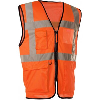Gilet Haute Visibilité Orange - Multi-poches - Équipement de Sécurité - Publicité Gilet Haute Visibilité Orange - Multi-poches - Équipement de Sécurité - Publicité