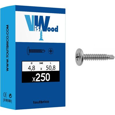 VISWOOD - 4.8x50.8 - Tête cylindrique - Vis auto-perceuse pour tôle - Publicité VISWOOD - 4.8x50.8 - Tête cylindrique - Vis auto-perceuse pour tôle - Publicité