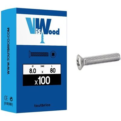 Tornillos metálicos VISWOOD - Pozidriv - 8x80mm - Recubierto de zinc - Blanco Tornillos metálicos VISWOOD - Pozidriv - 8x80mm - Recubierto de zinc - Blanco