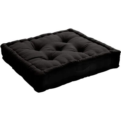 Coussin de sol en coton noir IDEKO 50x50x10cm Coussin de sol en coton noir IDEKO 50x50x10cm