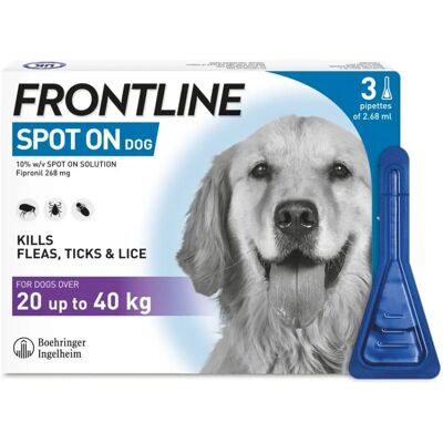 Frontline Spot On Flea & Tick Treatment for Large Dogs (3 Pipettes) Frontline Spot On Flea & Tick Treatment for Large Dogs (3 Pipettes)