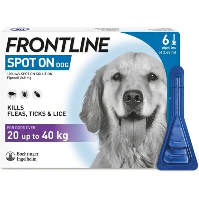 Frontline Large Dog Flea and Tick Treatment - 20-40kg - 6 Pack Frontline Large Dog Flea and Tick Treatment - 20-40kg - 6 Pack