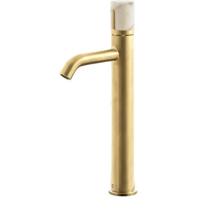 Rubinetto Oro Spazzolato con Maniglia in Marmo - Lavabo Alto Rubinetto Oro Spazzolato con Maniglia in Marmo - Lavabo Alto