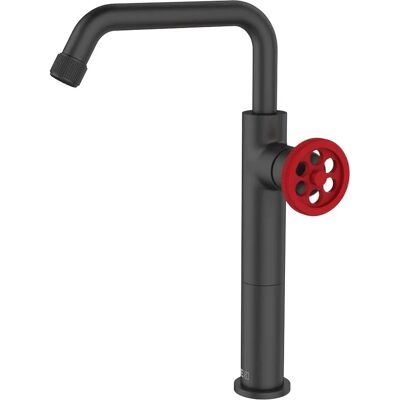 ESSEBAGNO Indus Robinet haut noir avec levier rouge - Lavabo - Publicité ESSEBAGNO Indus Robinet haut noir avec levier rouge - Lavabo - Publicité