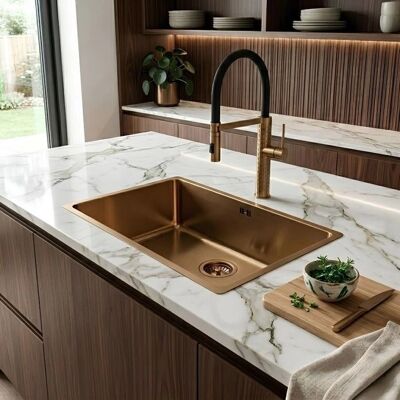 Robinet de cuisine Essebagno Architek en Cuivre Brossé avec Douche Mobile - Publicité Robinet de cuisine Essebagno Architek en Cuivre Brossé avec Douche Mobile - Publicité