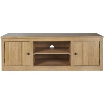 Meuble TV en bois Hellin - Chêne massif, Niches ouvertes & fermées, 150cm - Publicité Meuble TV en bois Hellin - Chêne massif, Niches ouvertes & fermées, 150cm - Publicité