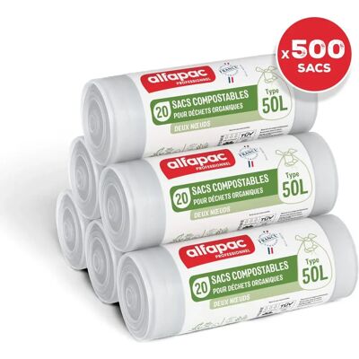 Alfapac 50L Komposterbara Soppåsar - Professionell, 25 rullar av 20 Alfapac 50L Komposterbara Soppåsar - Professionell, 25 rullar av 20