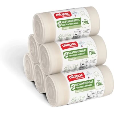 Bolsas de basura compostables Alfapac 130L - 20 bolsas - Pack de 5 Gris Bolsas de basura compostables Alfapac 130L - 20 bolsas - Pack de 5 Gris