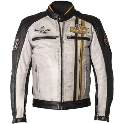 Giacca in pelle da moto Helstons Indy - Nero Bianco Giallo - M Giacca in pelle da moto Helstons Indy - Nero Bianco Giallo - M