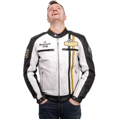 Giacca in pelle moto Helstons Indy - Unisex, Nero, Bianco, Giallo, Taglia L Giacca in pelle moto Helstons Indy - Unisex, Nero, Bianco, Giallo, Taglia L