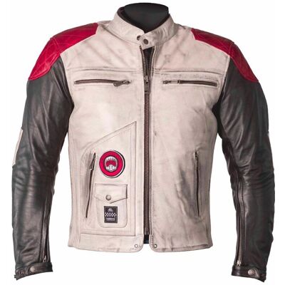 Giacca in pelle motociclistica Helstons Tracker - Nero Bianco Rosso - 2XL Giacca in pelle motociclistica Helstons Tracker - Nero Bianco Rosso - 2XL