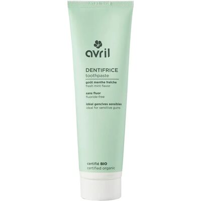 Dentifrice bio à la menthe fraîche Avril - Gencives sensibles - 100ml - Publicité Dentifrice bio à la menthe fraîche Avril - Gencives sensibles - 100ml - Publicité