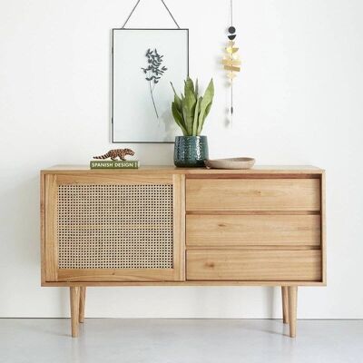 Commmode en bois BERAH GETAH avec 1 porte et 3 tiroirs - Meuble de rangement - Publicité Commmode en bois BERAH GETAH avec 1 porte et 3 tiroirs - Meuble de rangement - Publicité