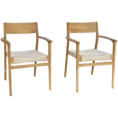 Chaises de jardin en teck et corde beige Berah Getah - Lot de 2 - Publicité Chaises de jardin en teck et corde beige Berah Getah - Lot de 2 - Publicité
