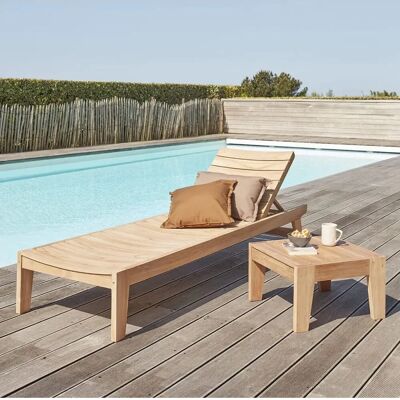 Ensemble de jardin en teck naturel BERAH GETAH - Bain de soleil & Table - Publicité Ensemble de jardin en teck naturel BERAH GETAH - Bain de soleil & Table - Publicité