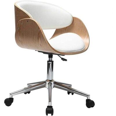 Silla de oficina Miliboo blanca y madera clara - Giratoria y ajustable Silla de oficina Miliboo blanca y madera clara - Giratoria y ajustable