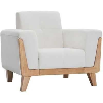 Miliboo Fauteuil Scandinave FJORD en Tissu Velours - Bois Clair / Blanc - Publicité Miliboo Fauteuil Scandinave FJORD en Tissu Velours - Bois Clair / Blanc - Publicité