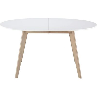 Table à manger ovale extensible blanche et bois clair LEENA - Table de salle à manger - Publicité Table à manger ovale extensible blanche et bois clair LEENA - Table de salle à manger - Publicité