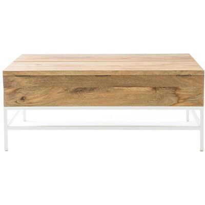 Table basse relevable en bois clair et métal blanc - Style boho - Publicité Table basse relevable en bois clair et métal blanc - Style boho - Publicité