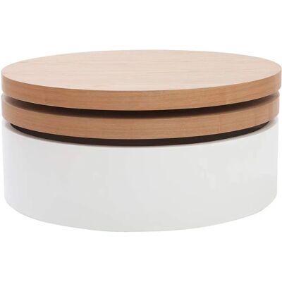 Mesa de centro redonda blanca y madera clara con bandejas giratorias - Mesa de café Mesa de centro redonda blanca y madera clara con bandejas giratorias - Mesa de café