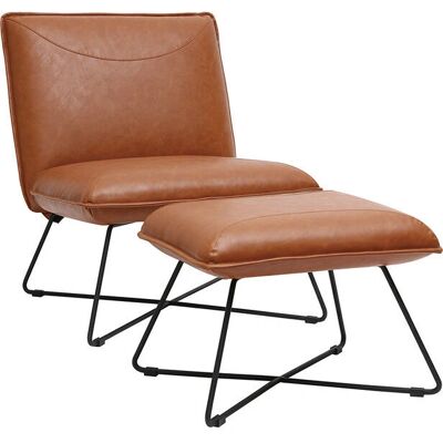 Poltrona vintage marrone chiaro con poggiapiedi MILIBOO Poltrona vintage marrone chiaro con poggiapiedi MILIBOO
