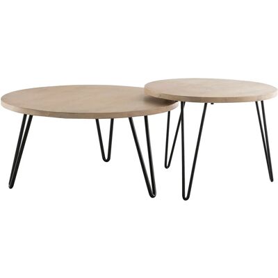 Miliboo VIBES Verschachtelte runde Couchtische - Hell Mango & Schwarz Metall Miliboo VIBES Verschachtelte runde Couchtische - Hell Mango & Schwarz Metall