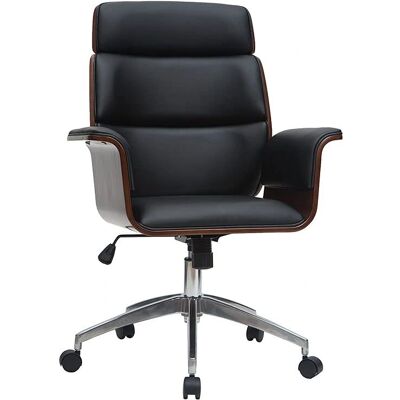 Chaise de Bureau MILIBOO Bois Foncé/Navy - Ergonomique, Pivotante, Élégante - Publicité Chaise de Bureau MILIBOO Bois Foncé/Navy - Ergonomique, Pivotante, Élégante - Publicité