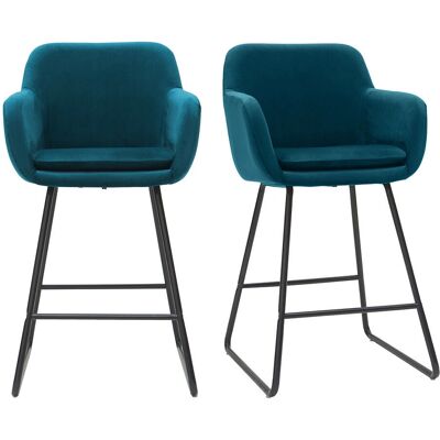 Miliboo Sgabelli da Bar in Velluto Blu Petrolio - Set di 2 Miliboo Sgabelli da Bar in Velluto Blu Petrolio - Set di 2