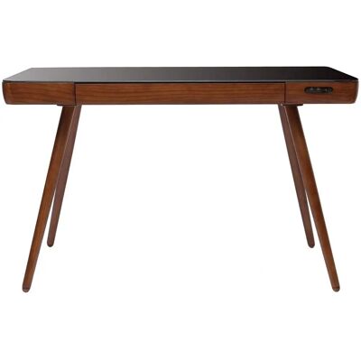 Miliboo - Intelligenter Multimedia-Schreibtisch - Schwarzes Glas & Noyer-Holz - 120cm Miliboo - Intelligenter Multimedia-Schreibtisch - Schwarzes Glas & Noyer-Holz - 120cm