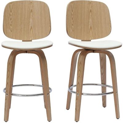 Set di 2 sgabelli girevoli in legno chiaro e bianco MILIBOO Set di 2 sgabelli girevoli in legno chiaro e bianco MILIBOO