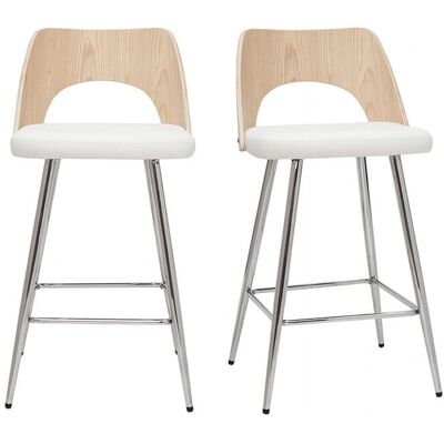 Miliboo Juego de 2 Taburetes de Cocina Madera Clara y Blanco - Sillas de Barra Miliboo Juego de 2 Taburetes de Cocina Madera Clara y Blanco - Sillas de Barra