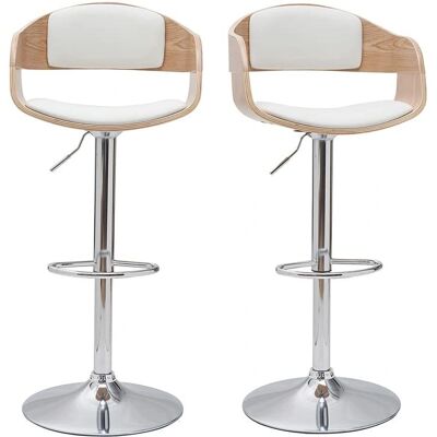 Miliboo Eustache Taburetes de Cocina Ajustables en Blanco y Madera Clara - Pack de 2 Miliboo Eustache Taburetes de Cocina Ajustables en Blanco y Madera Clara - Pack de 2