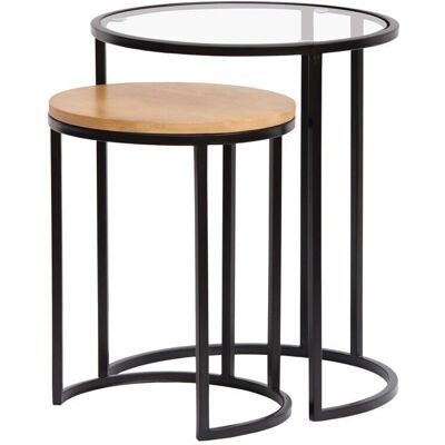 Mesas nido de Miliboo - Madera de mango y cristal templado Diseño moderno Mesas nido de Miliboo - Madera de mango y cristal templado Diseño moderno