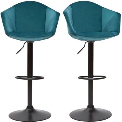 Miliboo Taburetes de Bar Ajustables de Terciopelo Azul Petróleo - Set de 2 Miliboo Taburetes de Bar Ajustables de Terciopelo Azul Petróleo - Set de 2