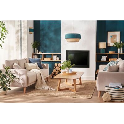 Lampada a sospensione Miliboo in lino blu e rafia - Scandinavo a contemporaneo Lampada a sospensione Miliboo in lino blu e rafia - Scandinavo a contemporaneo