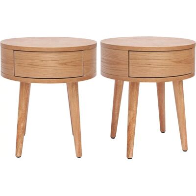 Ensemble de 2 Tables de Nuit Rondes en Bois Clair - JUDITH - Publicité Ensemble de 2 Tables de Nuit Rondes en Bois Clair - JUDITH - Publicité