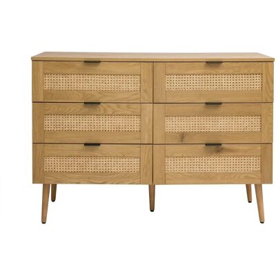 Commode en bois clair et cannage rotin MANILLE - 3 tiroirs - Publicité Commode en bois clair et cannage rotin MANILLE - 3 tiroirs - Publicité