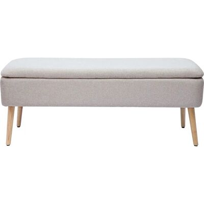 Miliboo LARS Banc de terciopelo beige y madera clara - Banco otomano Miliboo LARS Banc de terciopelo beige y madera clara - Banco otomano