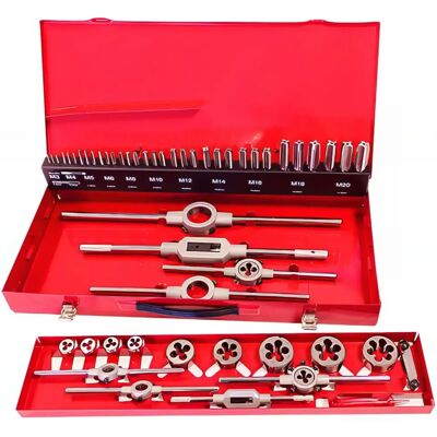 Kit di filettatura KING TONY - 54 pezzi acciaio HSS - Maschi e filiere metriche - Sinistra Kit di filettatura KING TONY - 54 pezzi acciaio HSS - Maschi e filiere metriche - Sinistra
