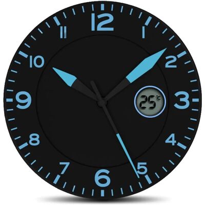 Horloge Murale Moderne Fishtec - Température & 25cm - Noir & Bleu - Publicité Horloge Murale Moderne Fishtec - Température & 25cm - Noir & Bleu - Publicité