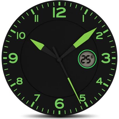 Horloge Murale Fishtec - Silencieux, Affichage Température Digitale, 25cm, Vert & Noir - Publicité Horloge Murale Fishtec - Silencieux, Affichage Température Digitale, 25cm, Vert & Noir - Publicité